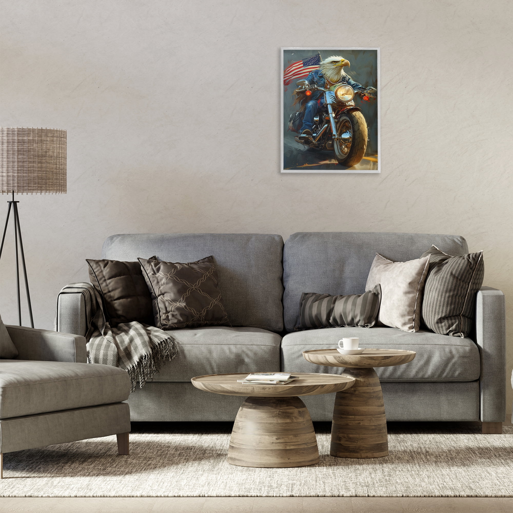 Stupell Industries Patriotic Eagle Motorcycle Transportation Painting Gray Framed Art Print Wall Art, 16 x 20