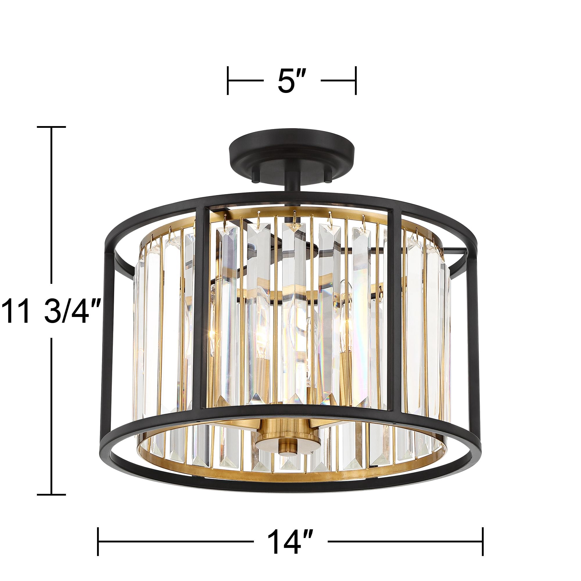 Possini Euro Design Milne Modern Ceiling Light Semi Flush Mount Fixture 14" Wide Bronze Brass 3-Light Clear Crystal for Bedroom Kitchen Living Room