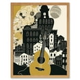 thumbnail image 1 of Edinburgh Cityscape Fringe Festival Guitar Linocut Art Print Framed Poster Wall Decor 12x16 inch, 1 of 5