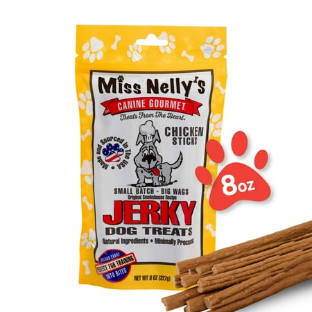 UPC: 0854603007092 | Miss Nelly s Canine Gourmet – Chicken Jerky Dog Treats – USA Made and Sourced – Original Smoke House Recipe – Small Batch – Clean Natural Ingredients – Minimally Processed – 8 ounce Bag