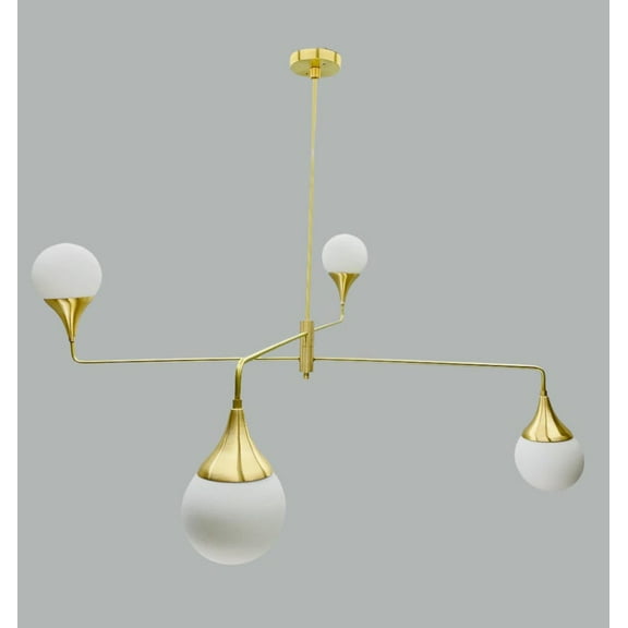 Modern Gold Brass Chandelier with Globe Glass Shades, 3-Light Ceiling Pendant Lamp, Mid-Century Modern Lighting Fixture for Living Room