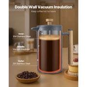 KFFKFF Stainless Steel French Press Coffee Maker, 304 Stainless Steel, 34oz, Black