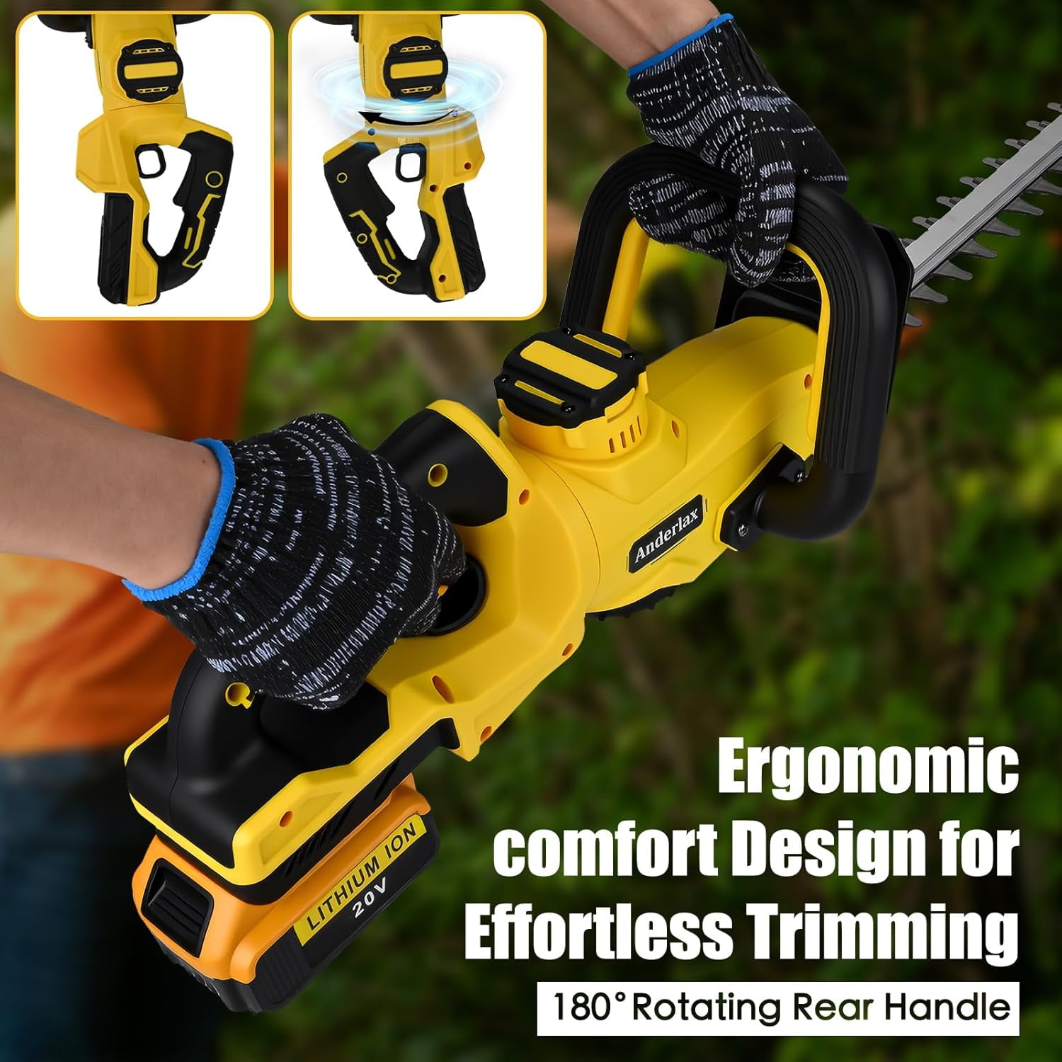 20-Inch Cordless Hedge Trimmer Compatible with DeWalt 20V Battery, Electric Dual-Action Blade for Garden Maintenance