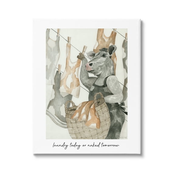 Stupell Industries Funny Cow Laundry Phrase Animals & Insects Painting Gallery Wrapped Canvas Print Wall Art, 16 x 20