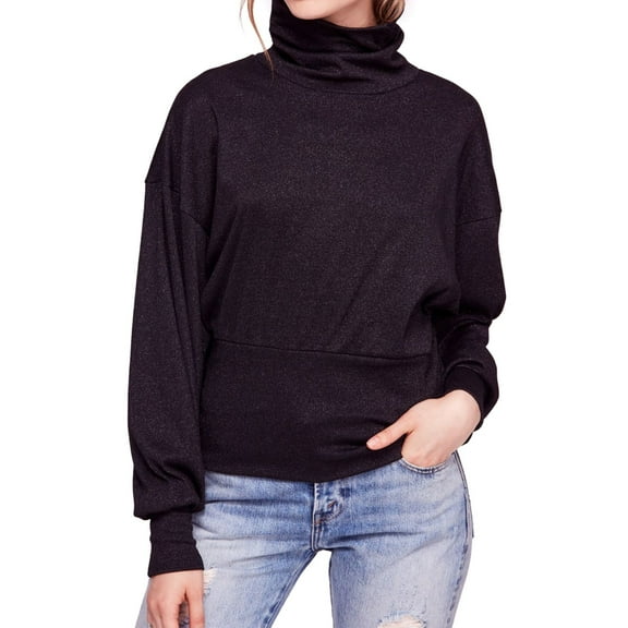 Free People Womens Glam Pullover Sweater, Black, X-Small