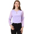 thumbnail image 1 of Top de la blusa de la oficina del trabajo del cuello del ojo de la cerradura de las mangas largas semi transparentes de la gasa elegante de las mujeres Púrpura M, 1 of 5
