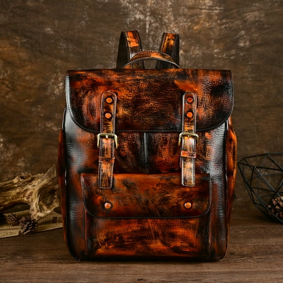 Retro Neutral Casual Top Layer Cowhide Backpack,Retro Brown