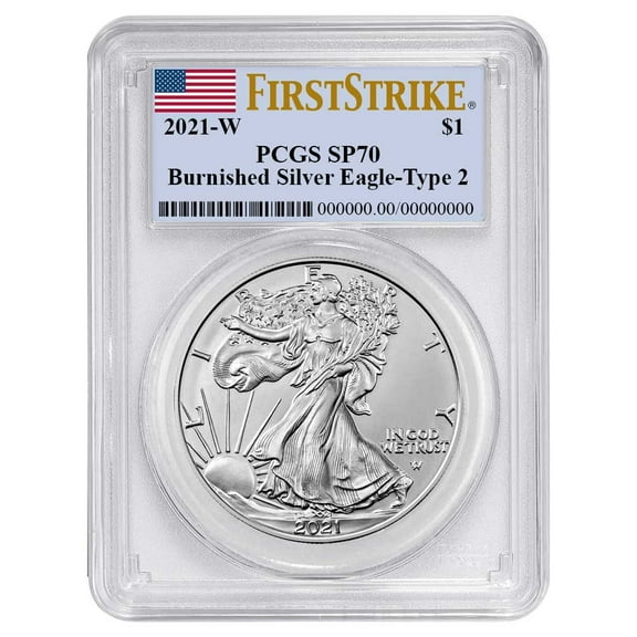 2021-W Burnished $1 Type 2 American Silver Eagle PCGS SP70 FS Flag Label