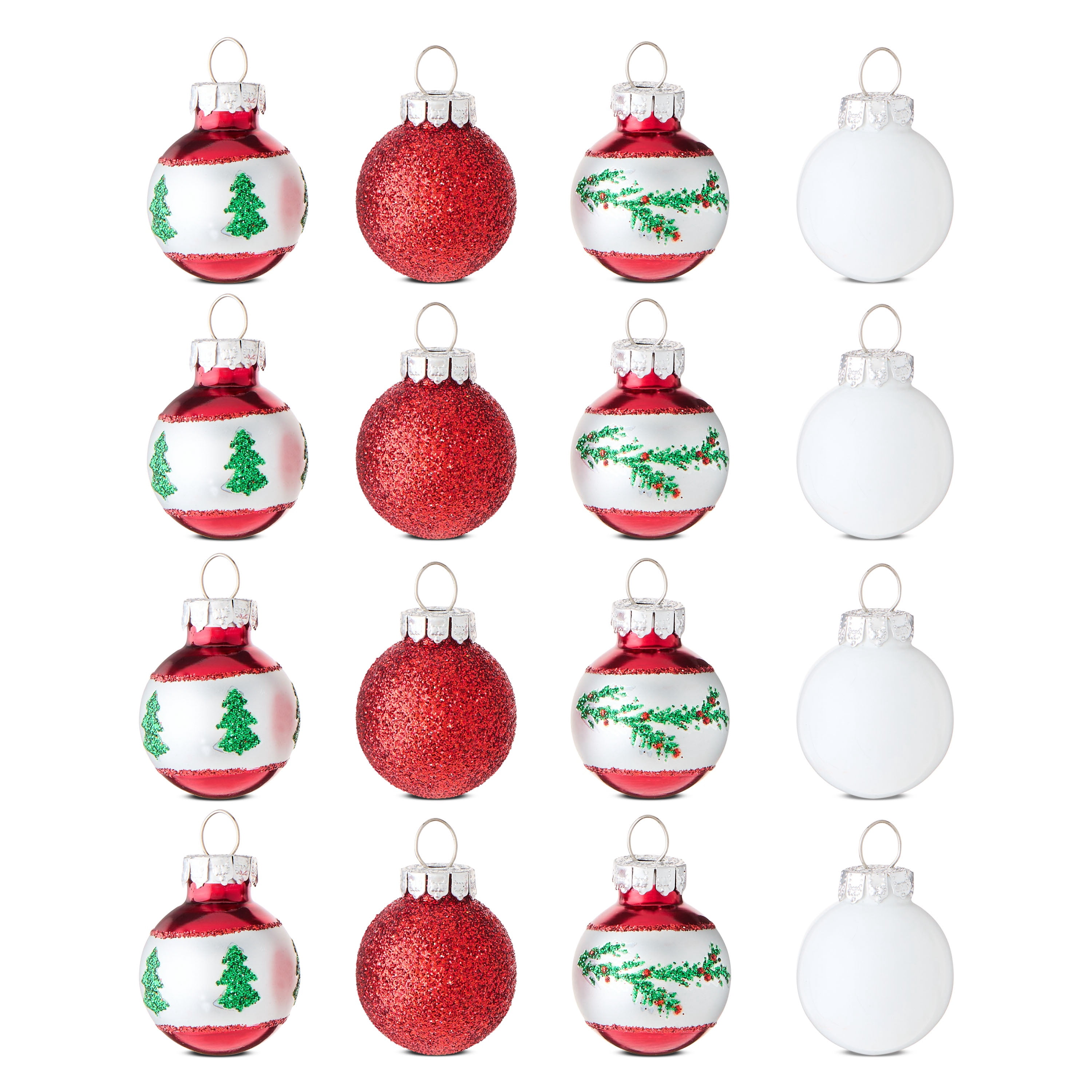 16-Count Red/Green/White Mini Glass Christmas Ornaments, 1", by Holiday Time