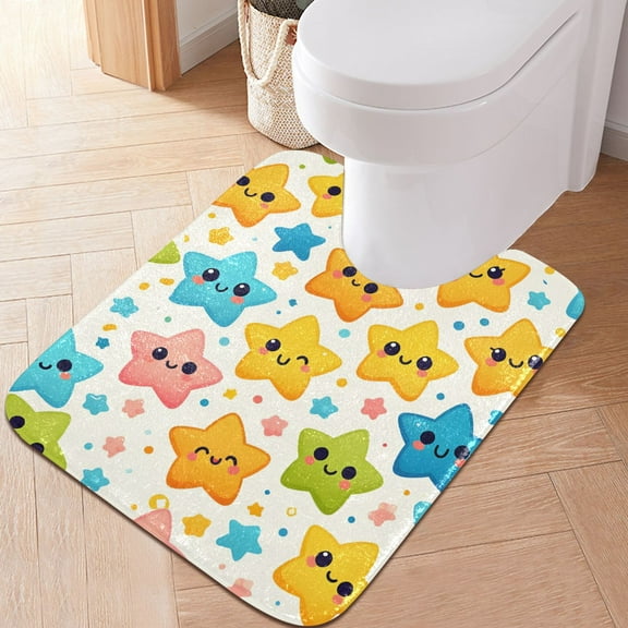 Toilet Rug U-Shaped Bathroom Rugs Non-Slip Soft Plush Machine Washable Contour Bath Mat Cute Stars 24x20