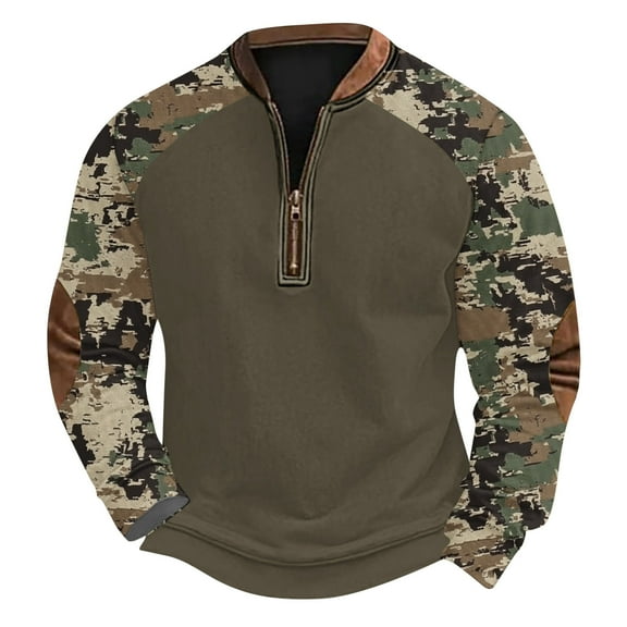 ZCFZJW Half Zip up Long Sleeve Camo Sweatshirts for Men Big and Tall Regular Fit Casual Graphic Western Henley Shirts Loose Lightweight Comfy Pullover Tops L