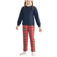 thumbnail image 4 of INSPIRE CHIC Christmas Matching Hooded Long Sleeve Top with Plaid Pants Family Pajama Sets 3XL Blue ["Women"], 4 of 5