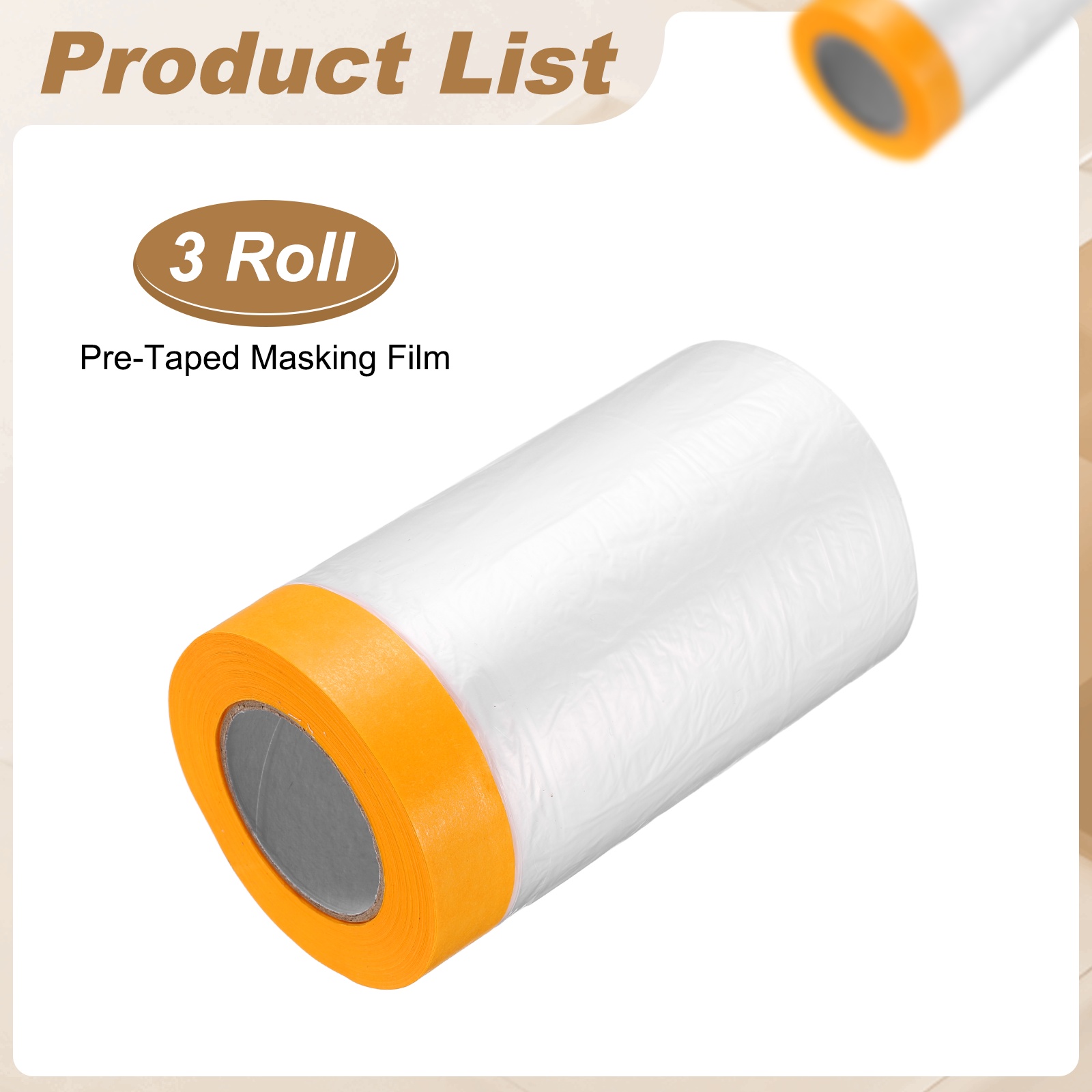 Uxcell 3pcs Pre-Taped Masking Film 43.3"x65ft Adhesive Tape and Drape Painters Plastic Drop Cloth Film with Tapes Plastic Sheeting for Automotive Painting Covering, Clear