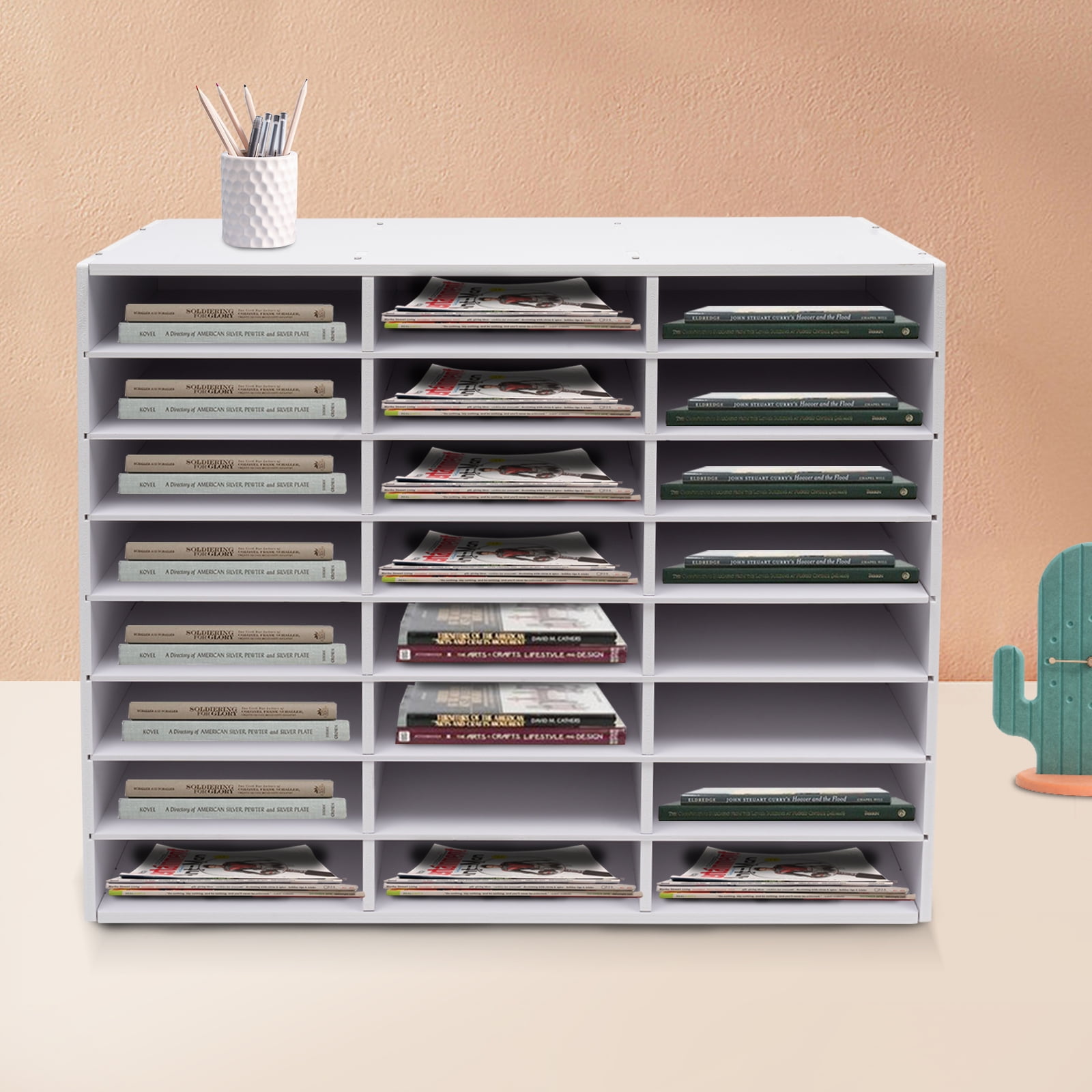Dwellnix Literature Organizer 24-Compartment, Spacious Storage File Organizer, PVC Board with 132 lbs Load-Bearing, for Office and Home, White