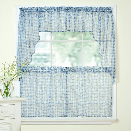Tiles Block Print Sheer Voile Kitchen Curtains 24 36 Tier Pair Tiles Block Print Sheer Voile Kitchen Curtains 24 36 Tier Pair
