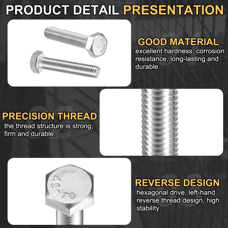4Pack M8-1.25 x 40mm Left Hand Hex Head Bolt, 304 Stainless Steel