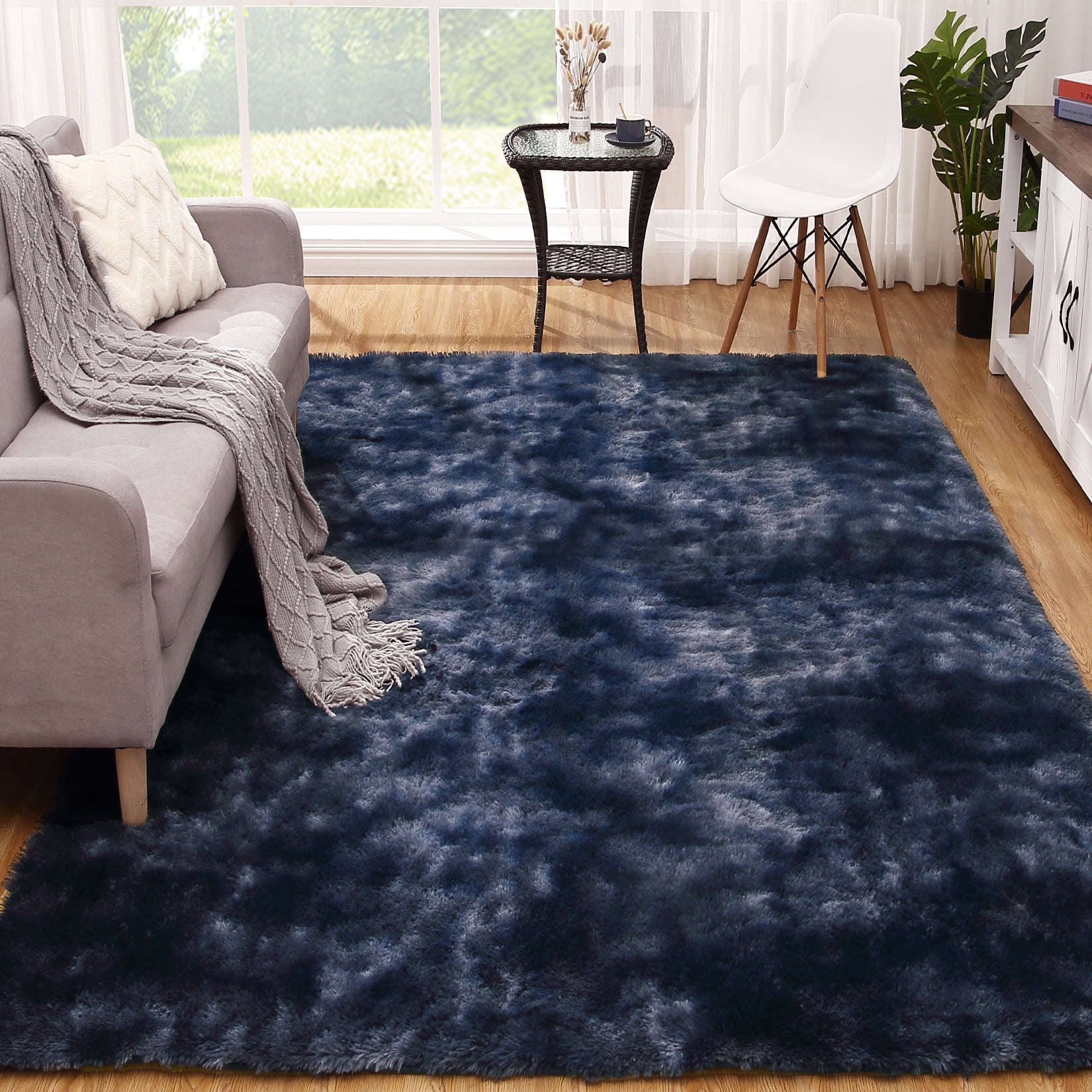 Hasoo 10' x 13' Large Area Rug High-Pile Plush Shag Rug Perfect for Living Rooms, Bedrooms, Dining Rooms, Tie-dye Navy