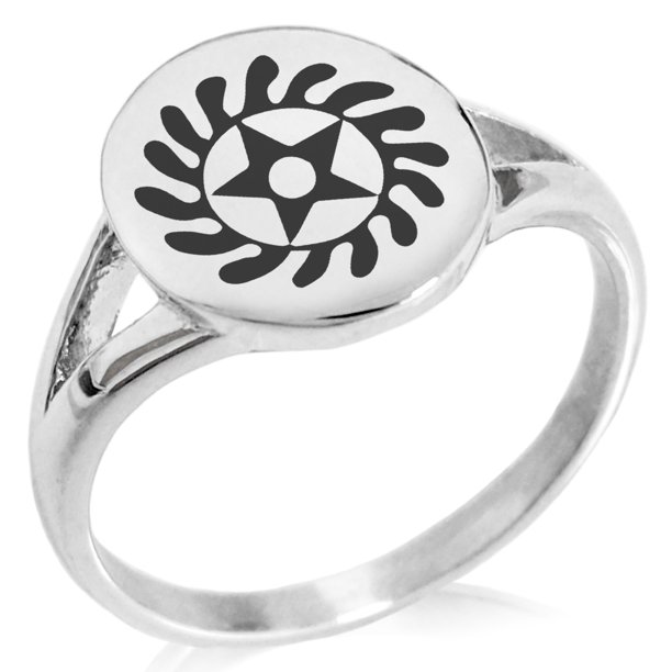 Stainless Steel Aztec Transformation Rune Minimalist Oval Top Polished ...