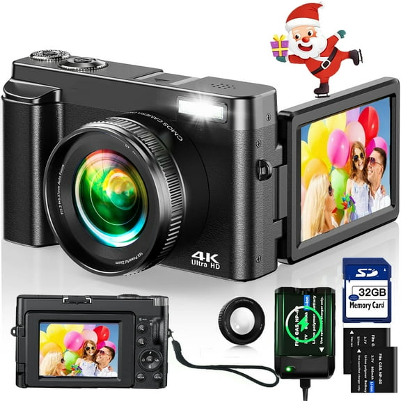 Digital Camera 4K Vlogging Camera for Youtube Autofocus with 32GB SD Card,180°Flip Screen 16X Digital Zoom 48MP Video Cameras Camcorder for Photography