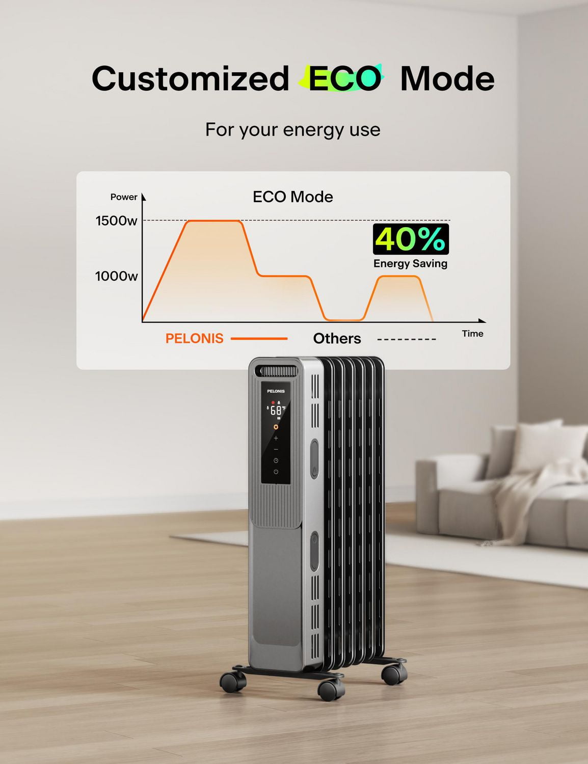 Radiateur à huile électrique Pelonis 1500 W à 3 réglages Gris