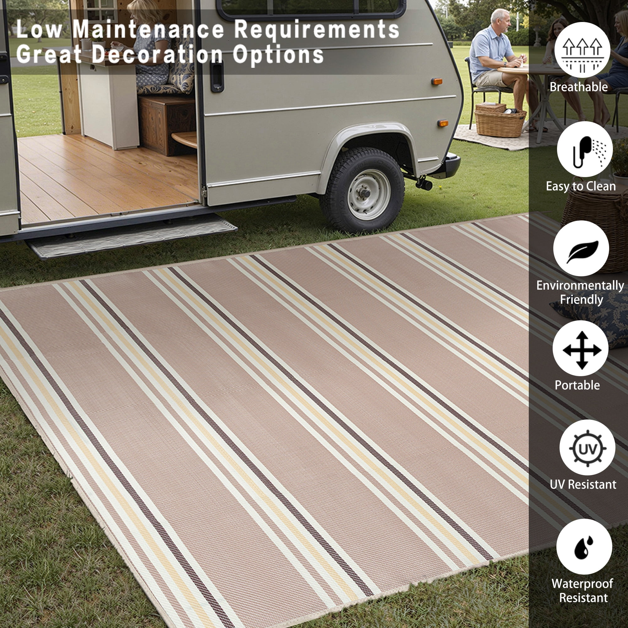 BERTHMEER 8'x10' Outdoor Rugs on Sale Clearance Waterproof Patio Rugs Plastic Straw Rugs for Camping Porch Deck RV Rugs outside，Beige Coffee Color Multi-color
