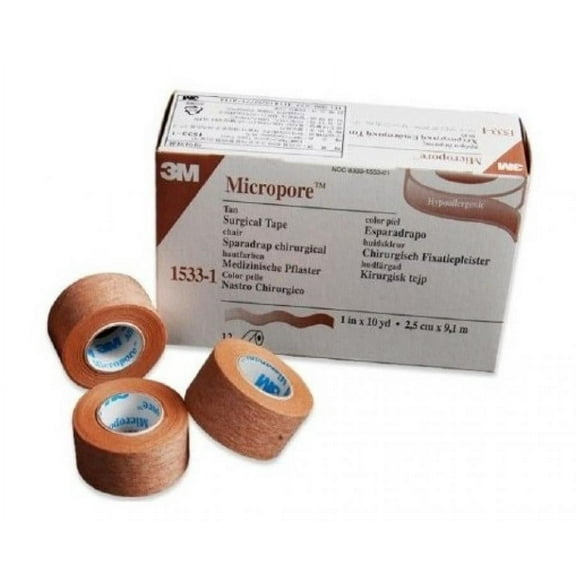 3M Micropore Surgical Tape, 1 Inch x 10 Yards, Tan, 12 Count