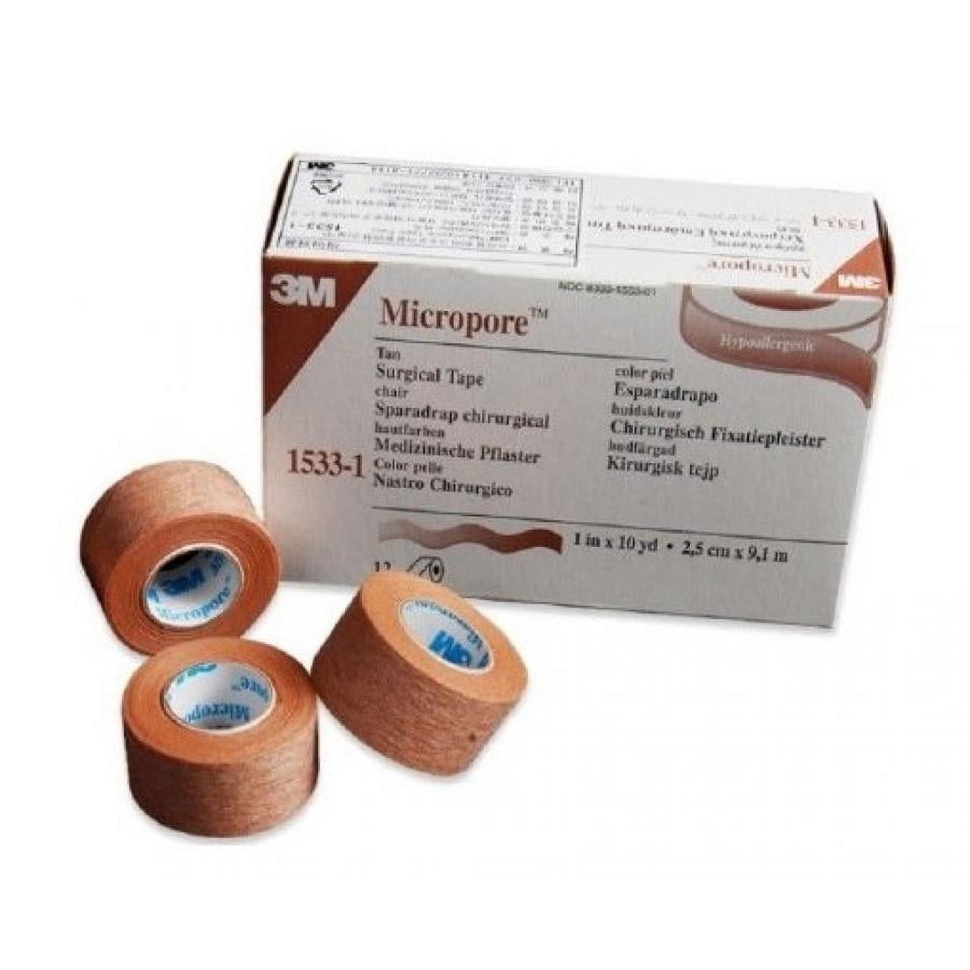 3M Micropore Surgical Tape, 1 Inch x 10 Yards, Tan, 12 Count