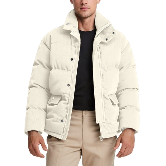 Corduroy Quilted Jacket Stand Collar Winter Warm Coat For Outdoor Windproof Cold Weather