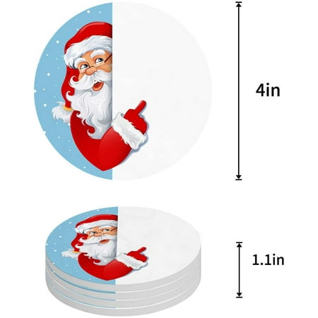 

KXMDXA Christmas Santa Set of 8 Round Coaster for Drinks Absorbent Ceramic Stone Coasters Cup Mat with Cork Base for Home Kitchen Room Coffee Table Bar Decor