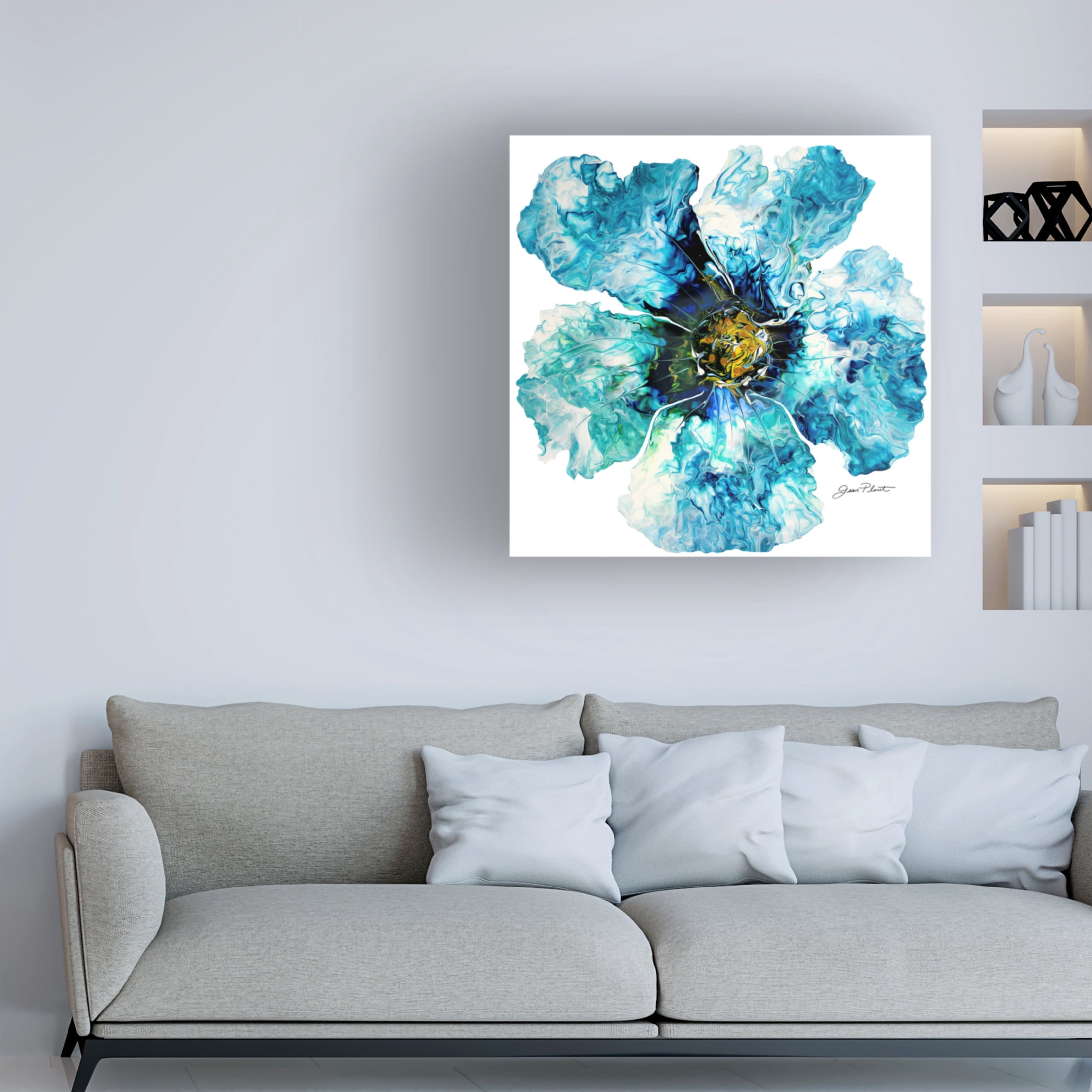 Canvas Wall Art - Jean Plout 'Floral Acrylic Pouring C' Wall Art for Living Room, Bedroom, or Office Décor by Trademark Fine Art - 35 x 35 Inches