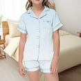 thumbnail image 2 of Ediodpoh Ensemble Décontracté pour Enfants 2 Pcs Ensembles Pyjamas pour Enfants Imprimé Graphique Chemise à Manches Courtes à Boutons Shorts Ensemble de Pyjama Tenues pour Filles Bleu Clair#2 4-5 Ans, 2 of 7