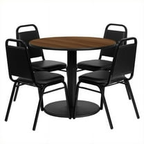 Bowery Hill 5 Piece Round Table Set in Walnut and Black