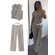 thumbnail image 2 of HH TRAF - Traje de pantalón con chaleco y escote en V para mujer, asimétrico, sin mangas, de un solo pecho, informal, de cintura alta, con pierna recta y pantalones sueltos, 2 of 5