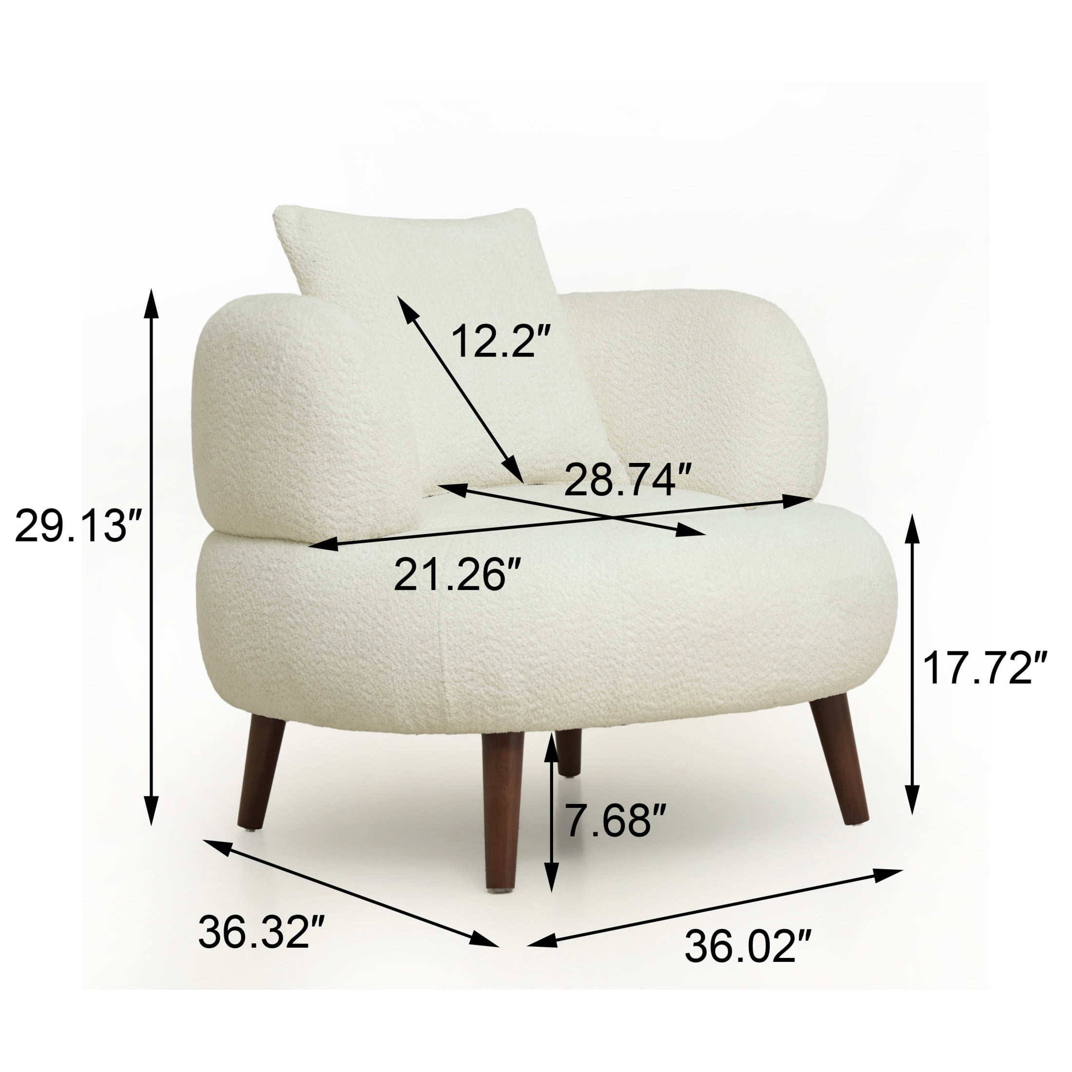 Noble House Kilby Nordic 36" Chenille Bucket Accent Chair with Ottoman, Lazy Lounge Club Chair for Living Room, White