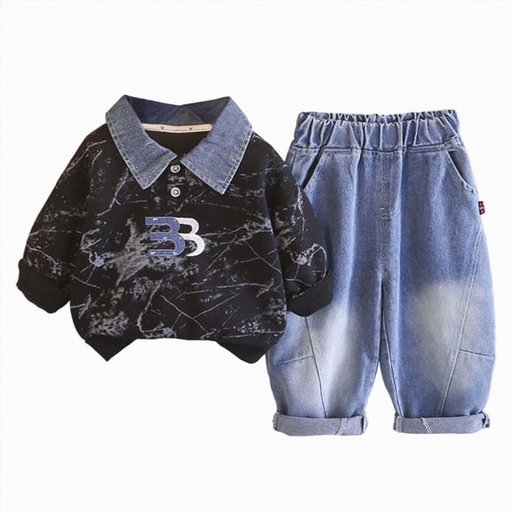 mgoYE Toddler Baby Boy Clothes Infant Fall Winter Outfits Striped Waffle Long Sleeve Crewneck Sweatshirts Pants