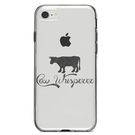 DistinctInk Clear Shockproof Hybrid Case for iPhone 7 8 SE (2020 Model) 4.7" Screen TPU Bumper Acrylic Back Tempered Glass Screen Protector - Cow Whisperer