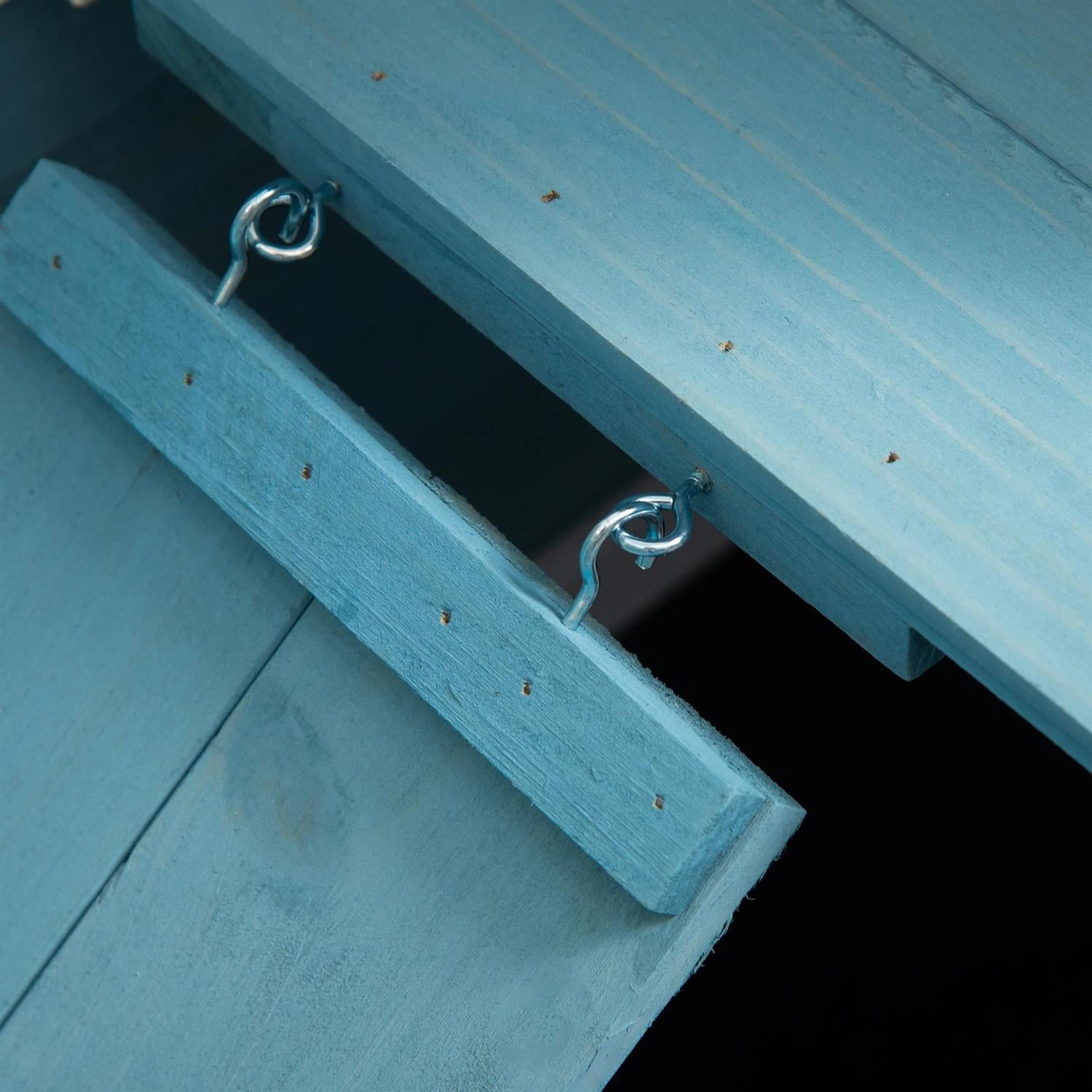 Pefilos Fir Wooden Bunny Hutch Indoor, Outdoor Rabbit Guinea Pig Cage for Small Animals with Trays & Casters, Blue