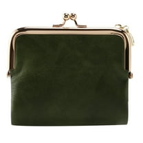 Women's Short Wallet Bifold Retro Multifunction Coin Purse with Zip and Kiss Lock Green