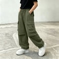 thumbnail image 5 of StSilkitty Baggy Cargo Pants for Boys Girls Solid Color High Waisted Elastic Drawstring Wide Leg Hiking Pants with Pockets, 5 of 8