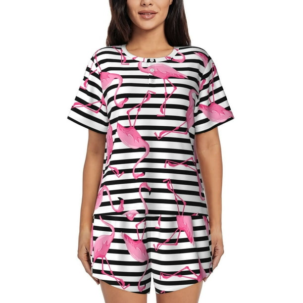 Fotbe Flamingos Conjunto de Pijama Estampado para Mujer, 2 Piezas, Ropa de Dormir con Camiseta de Manga Corta y Shorts Suaves-Small