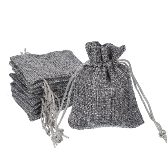 2.7x3.5 Inch Burlap Bags with Drawstring, 50 Pcs Linen Favor Gift Bags Reusable Jewelry Pouch Sacks for Party Christmas Festival, Gray