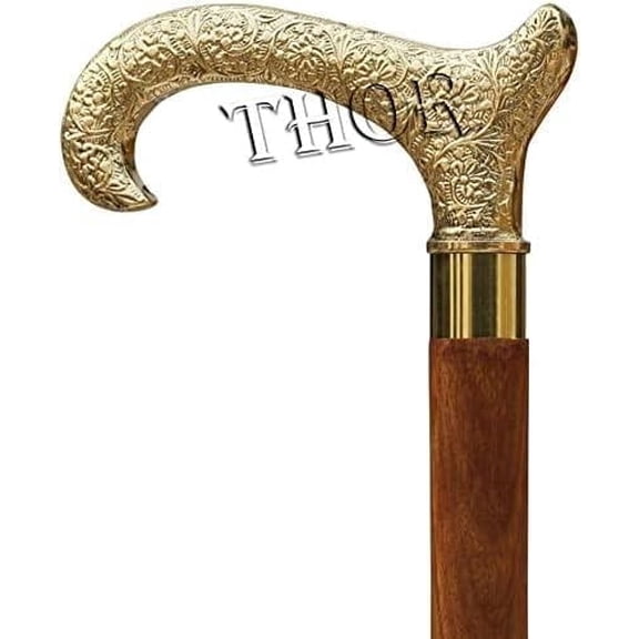 Brass Designer Derby Head Handle Wooden Cane Walking Stick Nautical Gift Rustic Vintage Home Decor Gifts