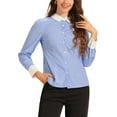 thumbnail image 1 of CAMISA DE MUJER INSPIRE CHIC A RAYAS CON CUELLO EN CONTRASTE Y MANGAS LARGAS, BOTONES, TAMAÑO L, 1 of 6