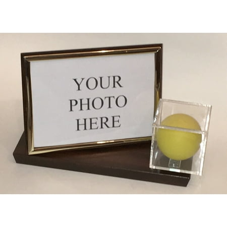 Lacrosse Ball and 4X6 Photo Personalized Horizontal Desktop Display Case - Cherry Finish Wood Base and Gold Frame