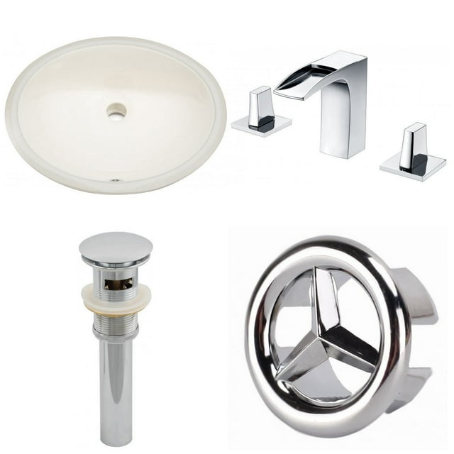 19.75-in. W CUPC Oval Bathroom Undermount Sink Set In Biscuit - Chrome Hardware - Overflow Drain Incl. AI-26054