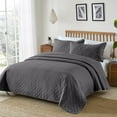 thumbnail image 5 of Queen Size Quilt Set, Greagle 3-Piece Ultrasonic Reversible Soft Warm Velvet Lightweight Bedspread Bedding Set with 2-Piece Pillow Shams, Gray, 90 x 90 in, 5 of 6