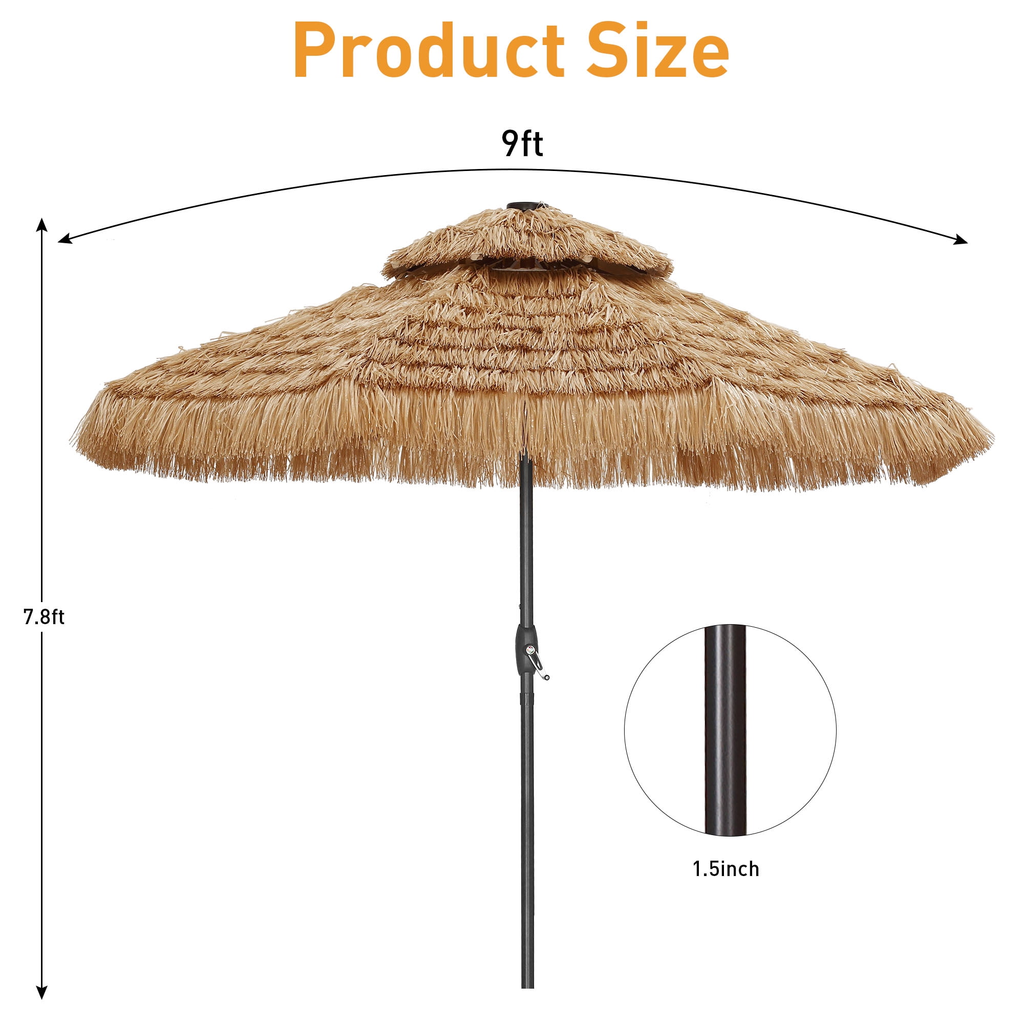Autlaycil 9 ft Solar LED Lights Thatched Tiki Umbrellas, Pool, Patio, Beach