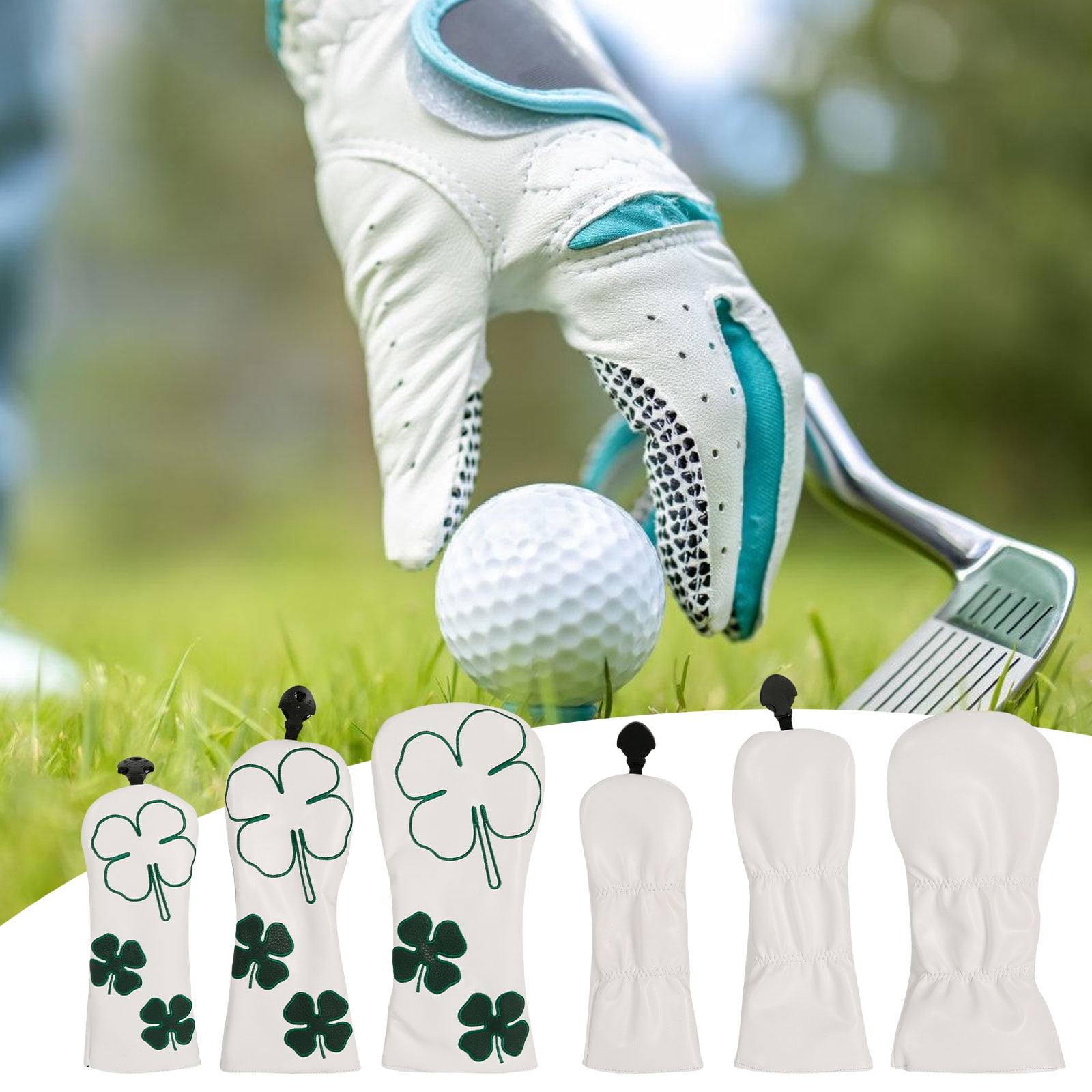 BIBABLYKE 3Pcs Leaf Pattern Fairway Wood Headcover Waterproofs PU Leather Golfs Club Head Cover Replacement Driver Headcover