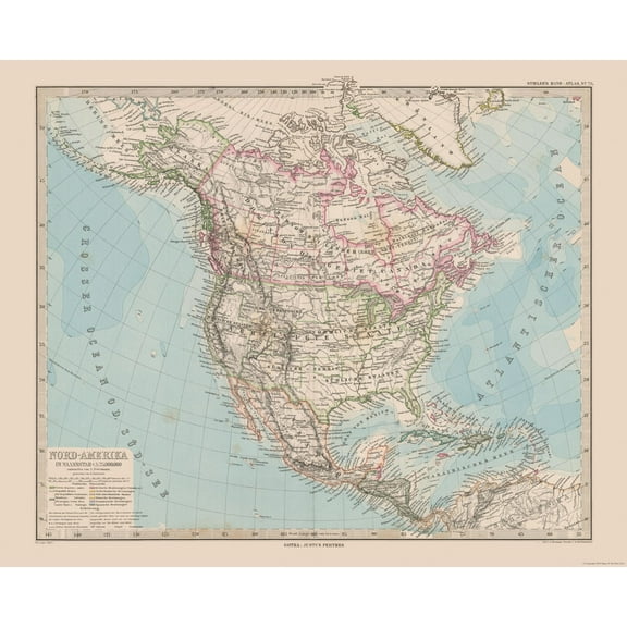 Historic Map - North America - Stieler 1885 - 28.40 x 23 - Vintage Wall Art