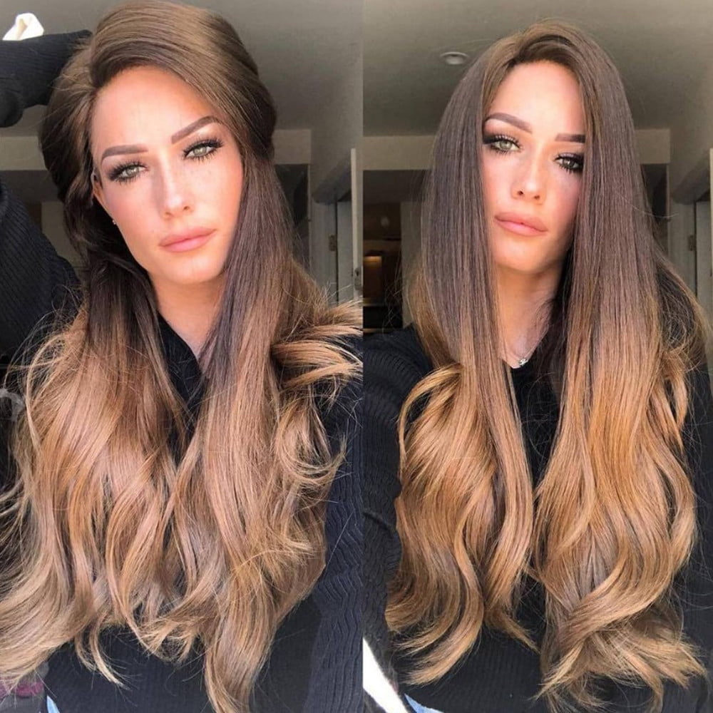 Moonker Lace Front Wigs Human Hair Women Gradient Synthetic Full Natural Front Curly Wig Wig Wig Girls Long Wig Brown One Size